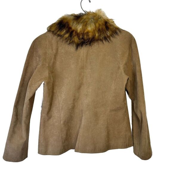VTG Lilli Ann UltraSuede Jacket Coat Woman Tan Faux Fur‎ Collar 1 Button Union - Picture 2 of 14